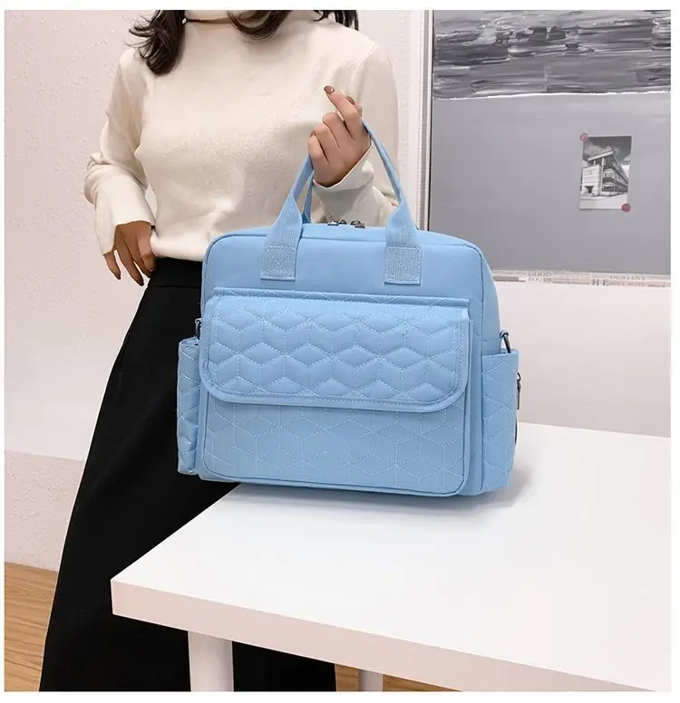 Light Blue Quilted Shoulder Bag with 5 Pockets — feature 17