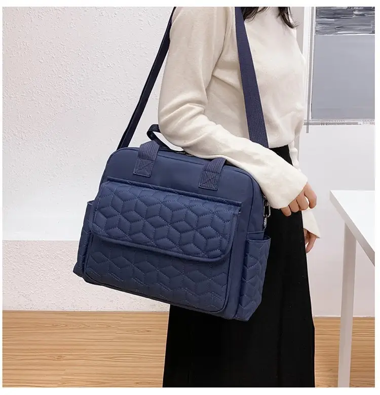 Light Blue Quilted Shoulder Bag with 5 Pockets — feature 20