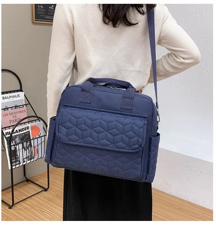 Light Blue Quilted Shoulder Bag with 5 Pockets — feature 21