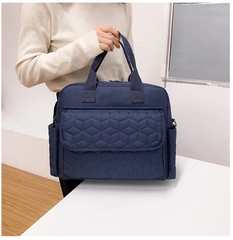 Light Blue Quilted Shoulder Bag with 5 Pockets — feature 22