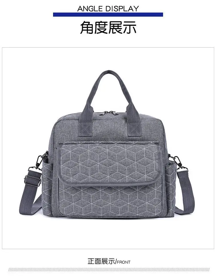 Light Blue Quilted Shoulder Bag with 5 Pockets — feature 23