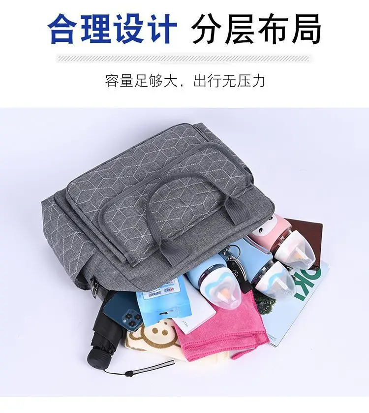 Light Blue Quilted Shoulder Bag with 5 Pockets — feature 5