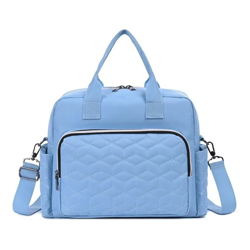 Light Blue Quilted Shoulder Bag with 5 Pockets - Image 12