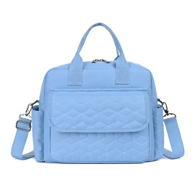 Light Blue Quilted Shoulder Bag with 5 Pockets - Image 4