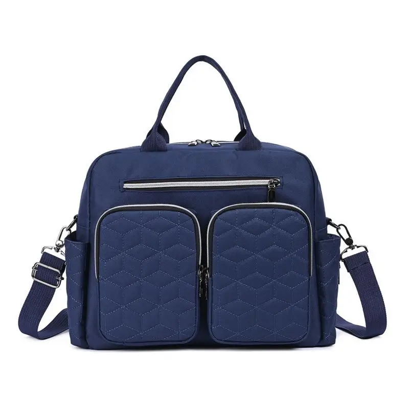 Light Blue Quilted Shoulder Bag with 5 Pockets - Image 7