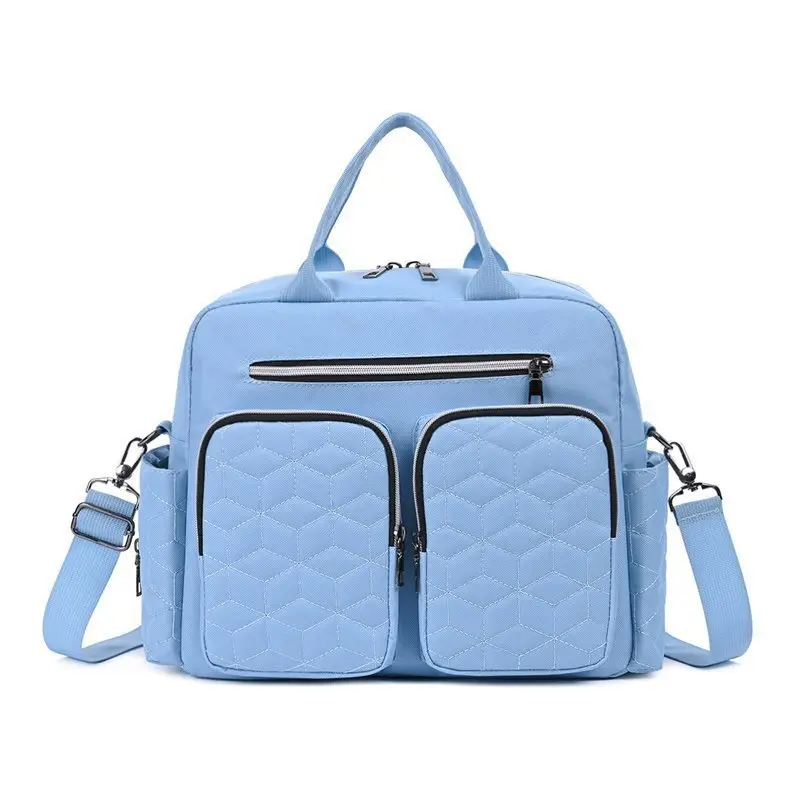 Light Blue Quilted Shoulder Bag with 5 Pockets - Image 8