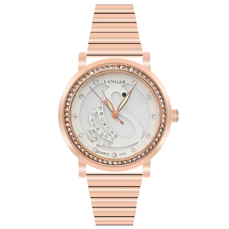 Rose Gold Ladies Watch with Full Diamond Scale Quartz - Image 2