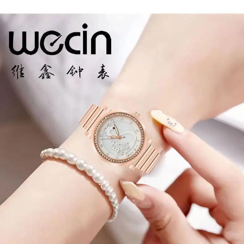 Rose Gold Ladies Watch with Full Diamond Scale Quartz - Image 3