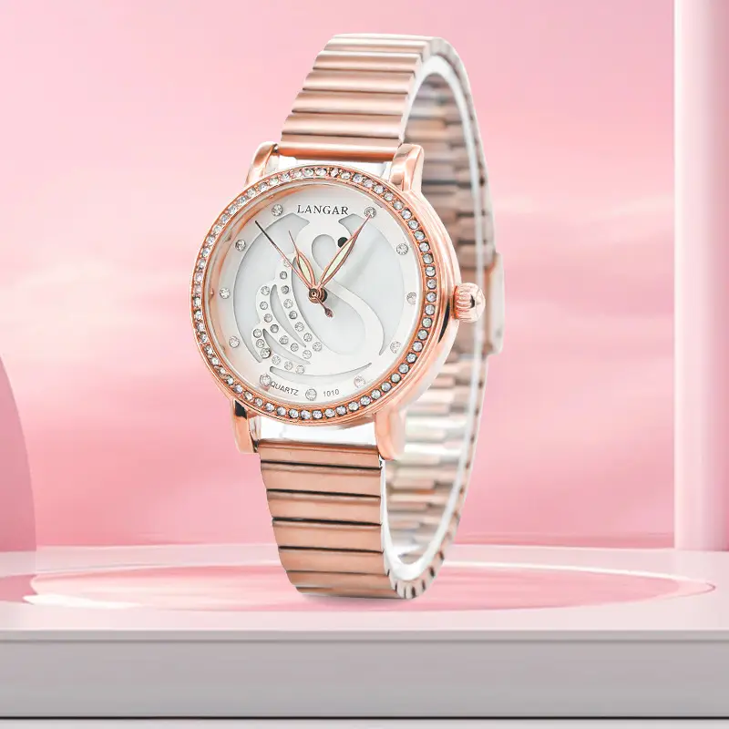 Rose Gold Ladies Watch with Full Diamond Scale Quartz - Image 4