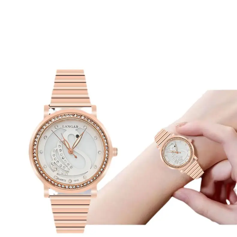 Rose Gold Ladies Watch with Full Diamond Scale Quartz - Image 5