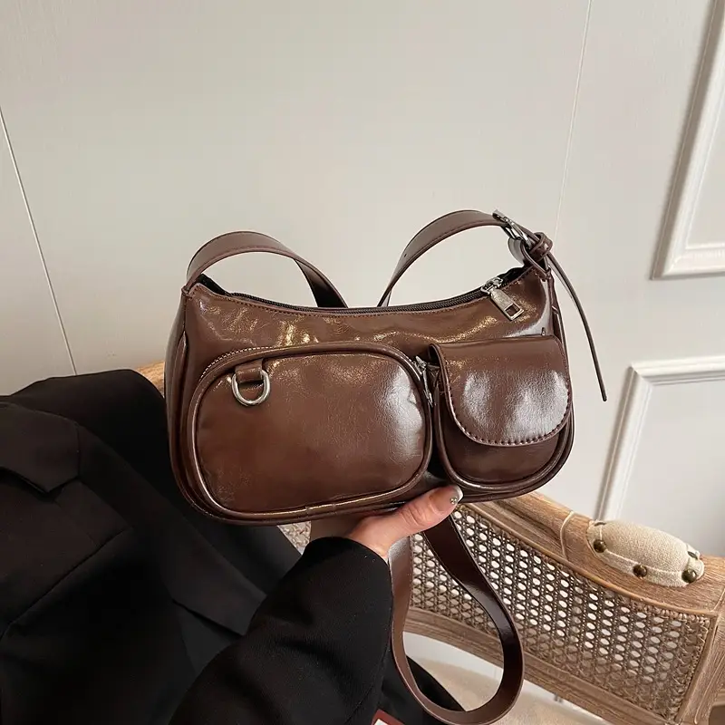 Tan Multi-Pocket Shoulder Bag with Detachable Strap - Image 7