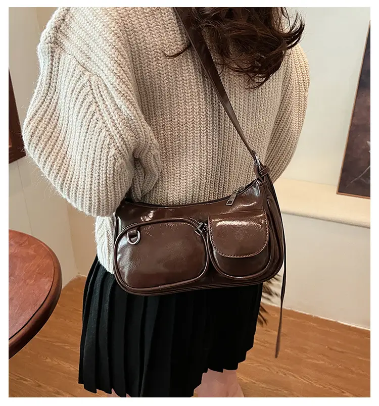Tan Multi-Pocket Shoulder Bag with Detachable Strap — feature 1