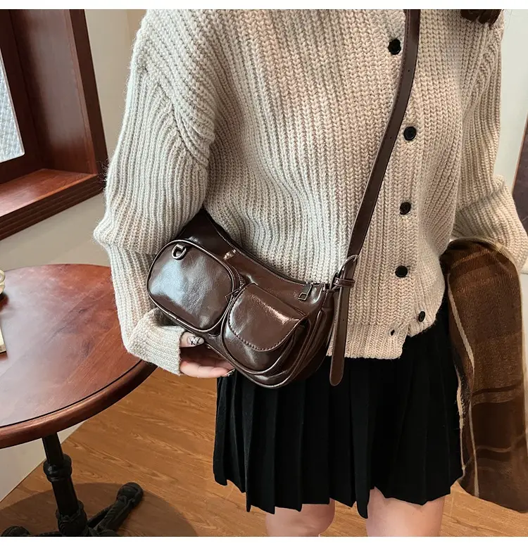 Tan Multi-Pocket Shoulder Bag with Detachable Strap — feature 10