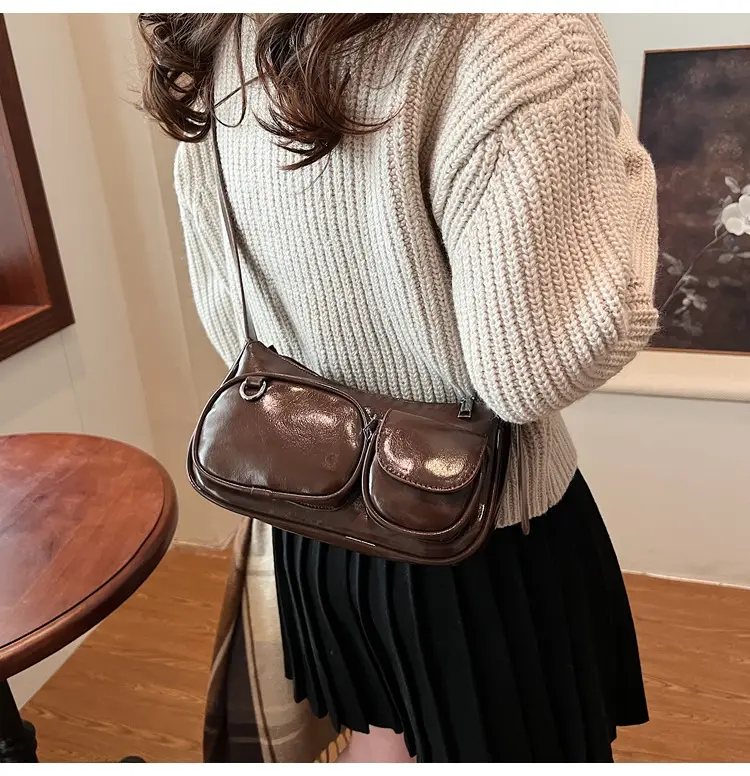 Tan Multi-Pocket Shoulder Bag with Detachable Strap — feature 11