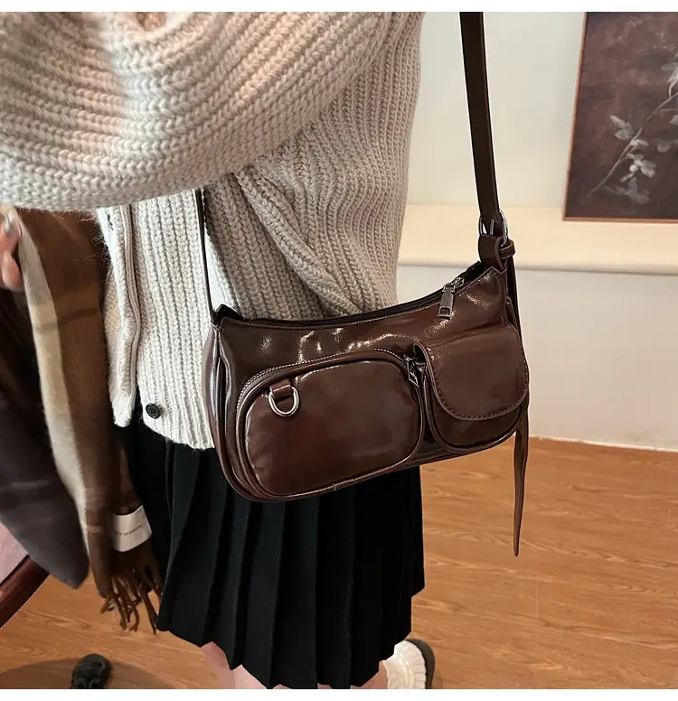 Tan Multi-Pocket Shoulder Bag with Detachable Strap — feature 12