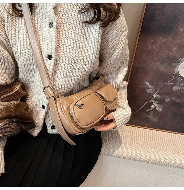 Tan Multi-Pocket Shoulder Bag with Detachable Strap — feature 13