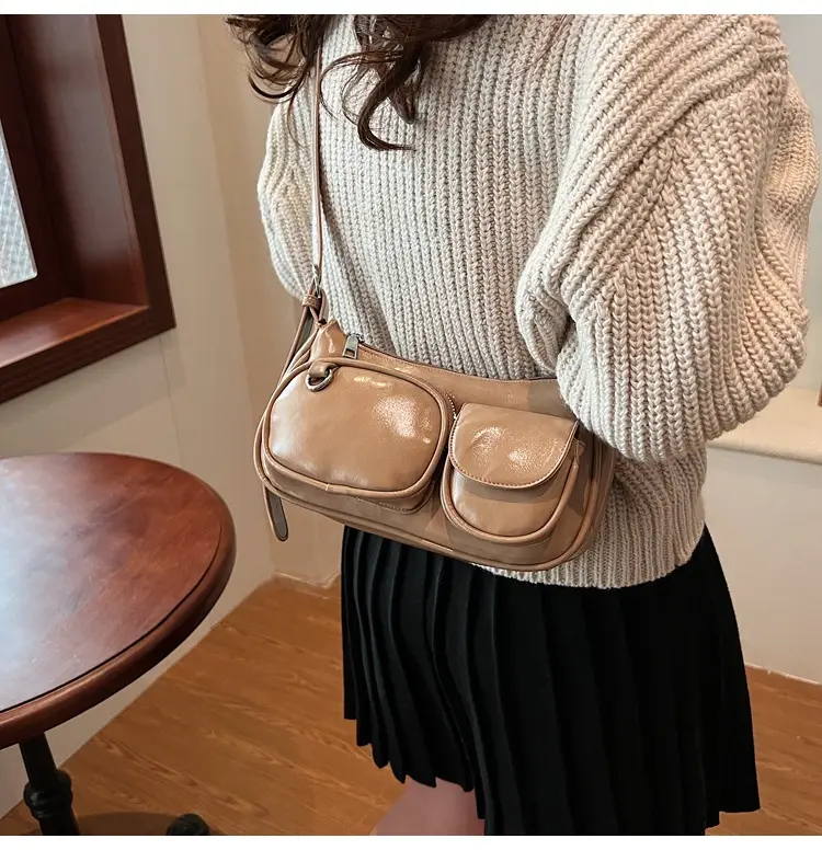 Tan Multi-Pocket Shoulder Bag with Detachable Strap — feature 14