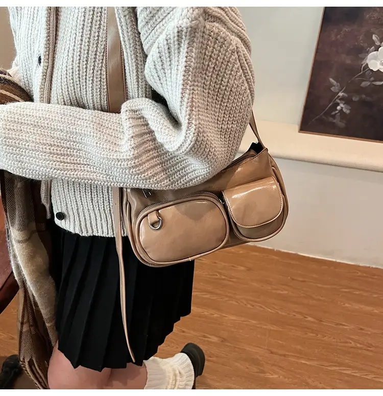 Tan Multi-Pocket Shoulder Bag with Detachable Strap — feature 15