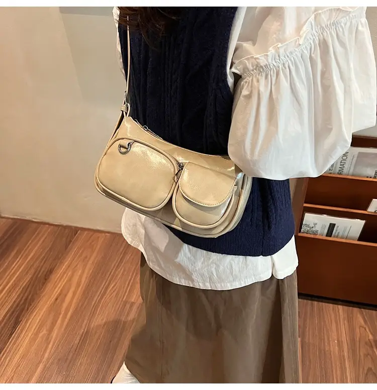 Tan Multi-Pocket Shoulder Bag with Detachable Strap — feature 17