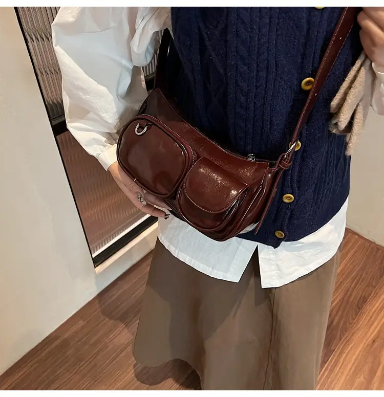 Tan Multi-Pocket Shoulder Bag with Detachable Strap — feature 18