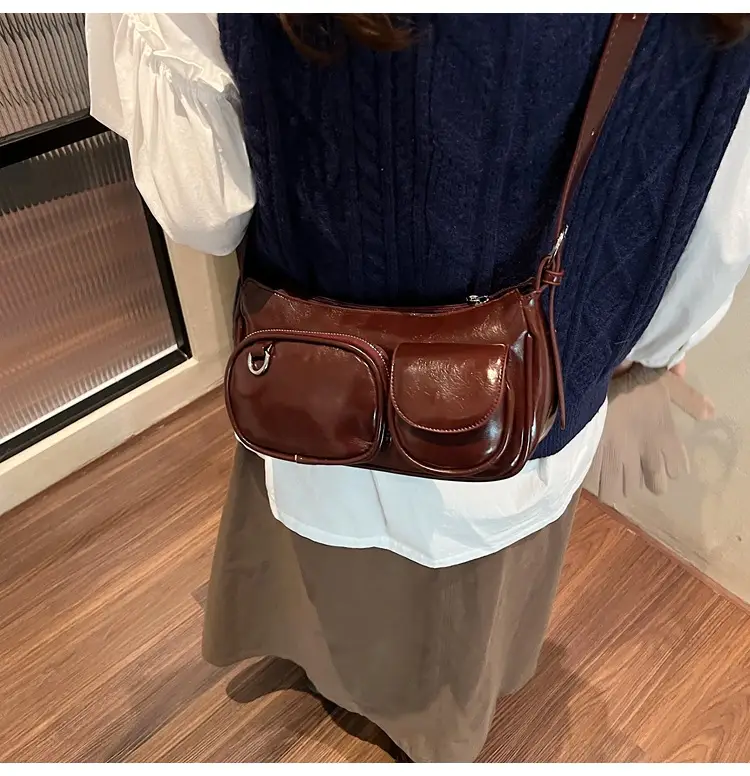 Tan Multi-Pocket Shoulder Bag with Detachable Strap — feature 19