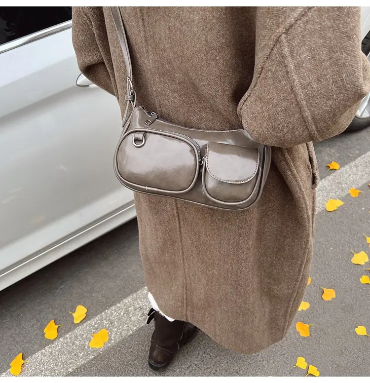 Tan Multi-Pocket Shoulder Bag with Detachable Strap — feature 20
