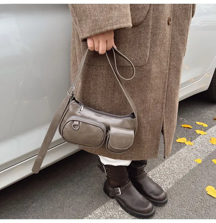 Tan Multi-Pocket Shoulder Bag with Detachable Strap — feature 21