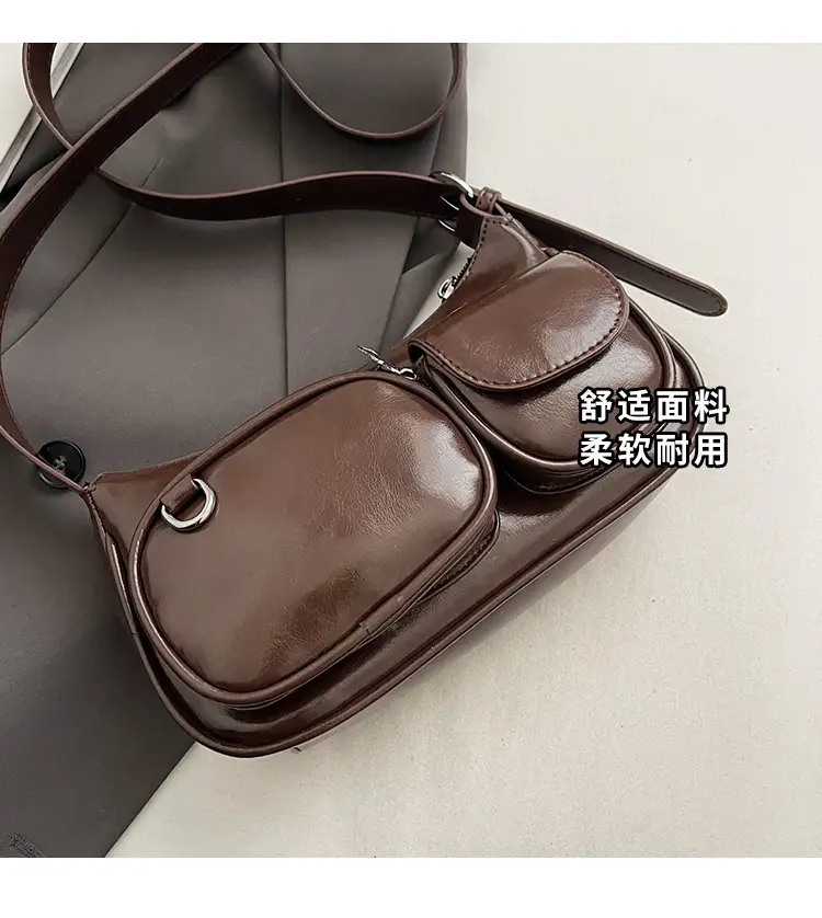 Tan Multi-Pocket Shoulder Bag with Detachable Strap — feature 3