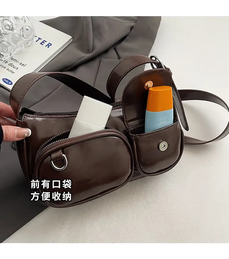 Tan Multi-Pocket Shoulder Bag with Detachable Strap — feature 5