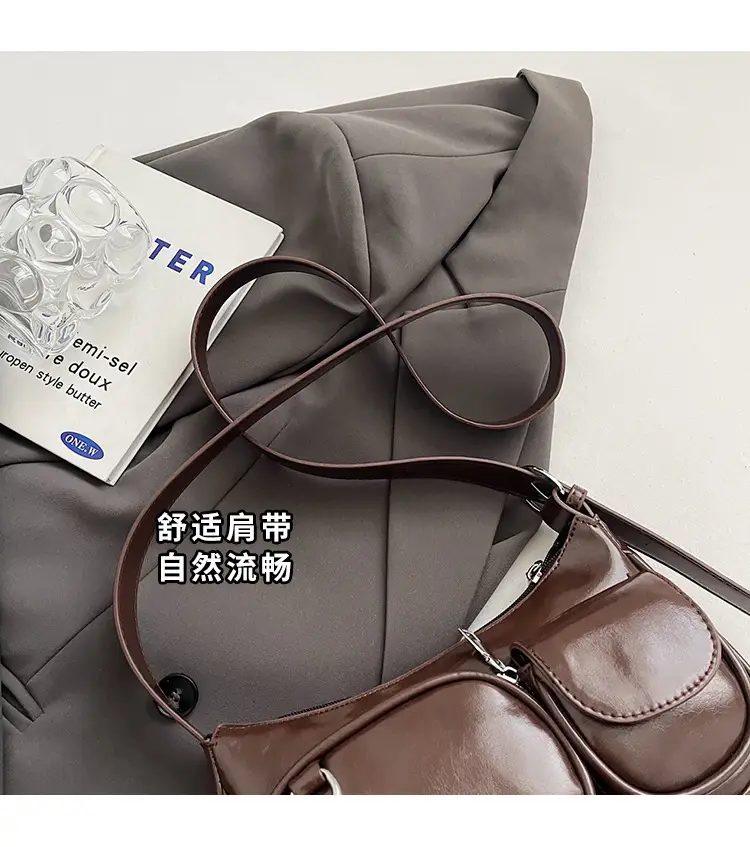 Tan Multi-Pocket Shoulder Bag with Detachable Strap — feature 7