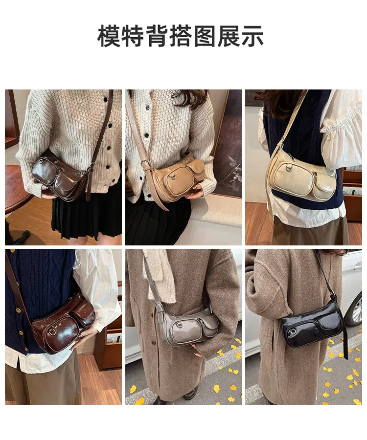 Tan Multi-Pocket Shoulder Bag with Detachable Strap — feature 9