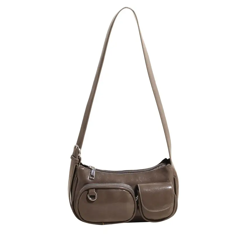 Tan Multi-Pocket Shoulder Bag with Detachable Strap - Image 4