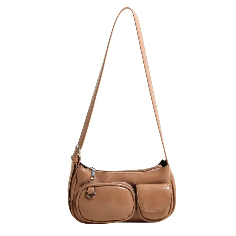 Tan Multi-Pocket Shoulder Bag with Detachable Strap - Image 6