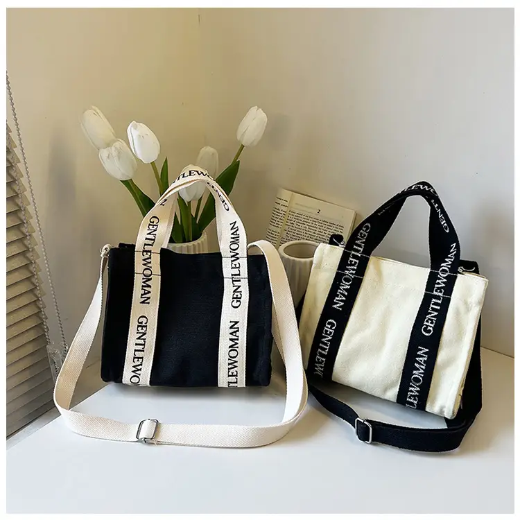Thai Canvas Shoulder Bag Black White 2024 - Image 3