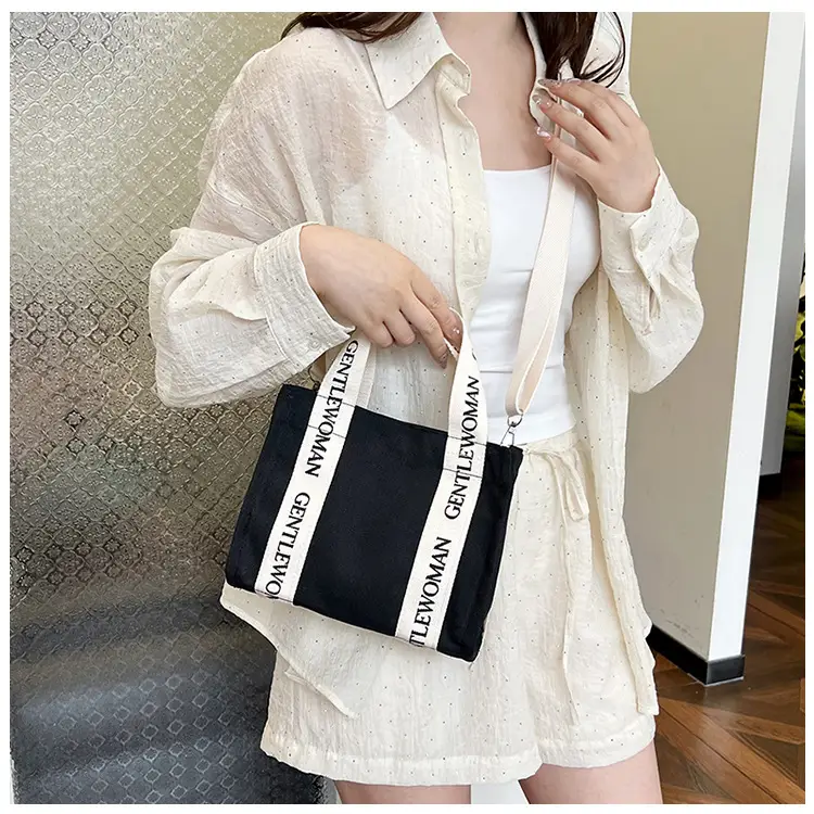 Thai Canvas Shoulder Bag Black White 2024 - Image 4