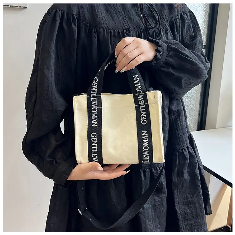 Thai Canvas Shoulder Bag Black White 2024 - Image 5