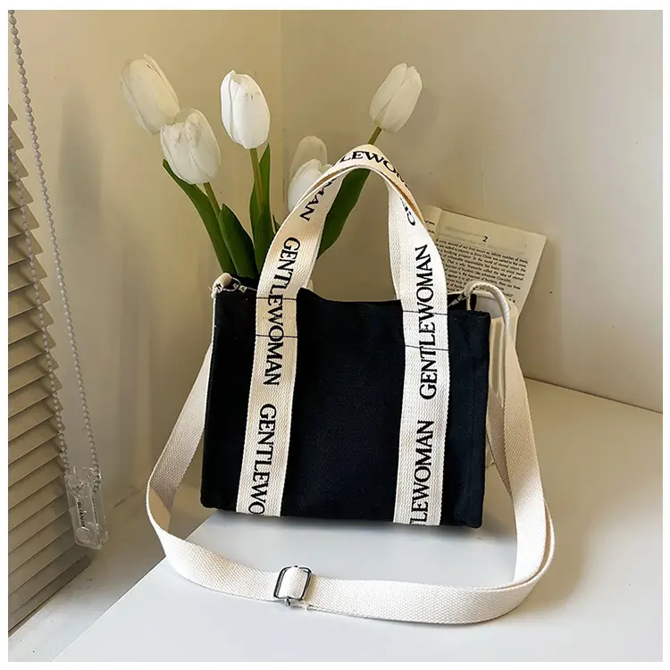 Thai Canvas Shoulder Bag Black White 2024 - Image 2