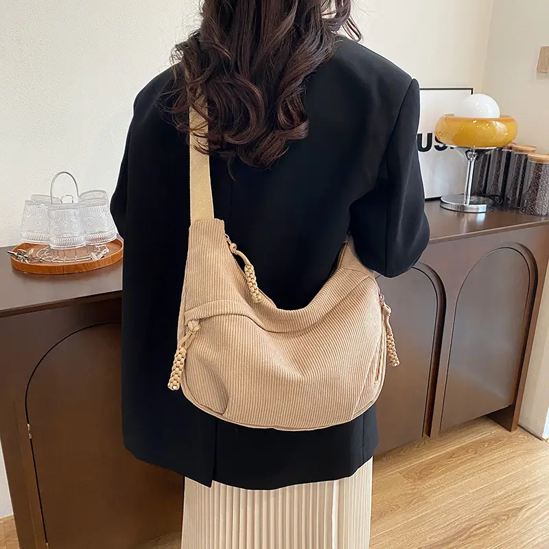 Black Fleece Shoulder Bag Large Capacity Crossbody Travel Commute - Image 6