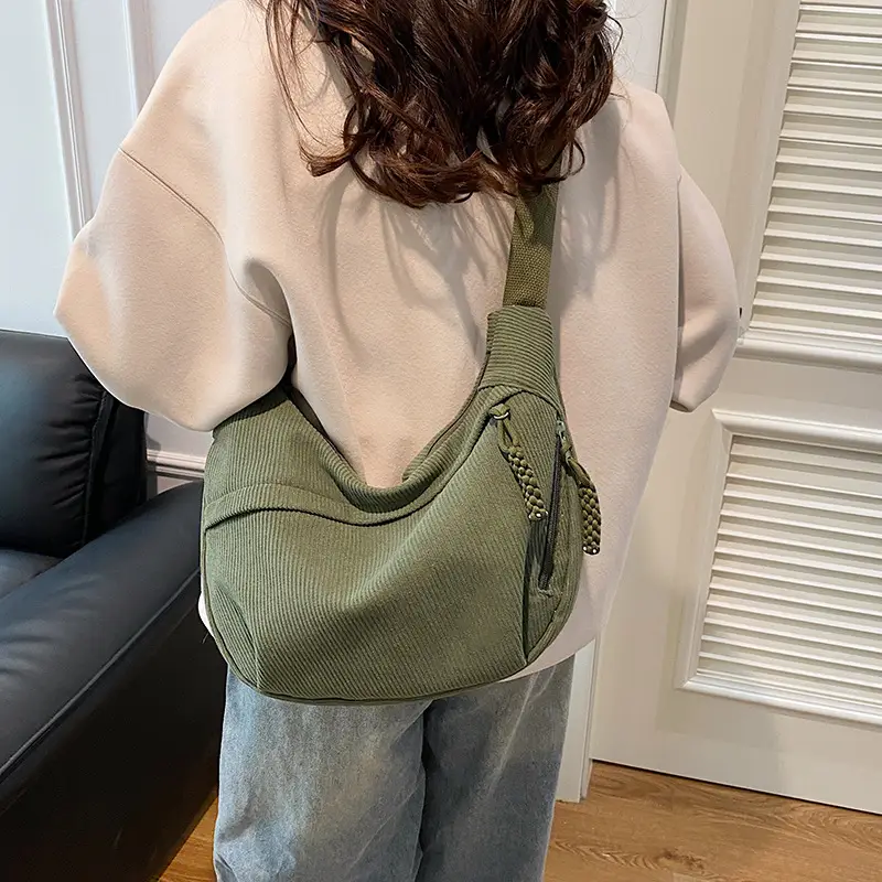 Black Fleece Shoulder Bag Large Capacity Crossbody Travel Commute - Image 7
