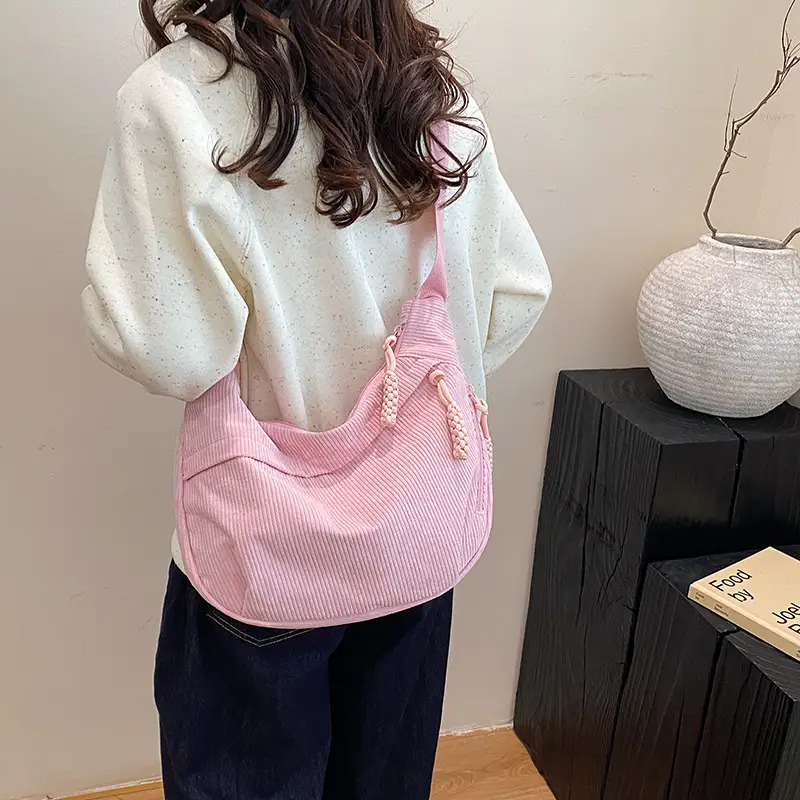 Black Fleece Shoulder Bag Large Capacity Crossbody Travel Commute - Image 8
