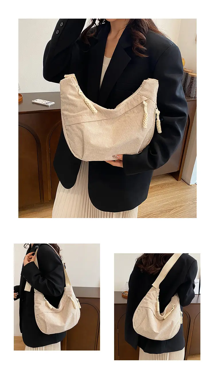 Black Fleece Shoulder Bag Large Capacity Crossbody Travel Commute — feature 11