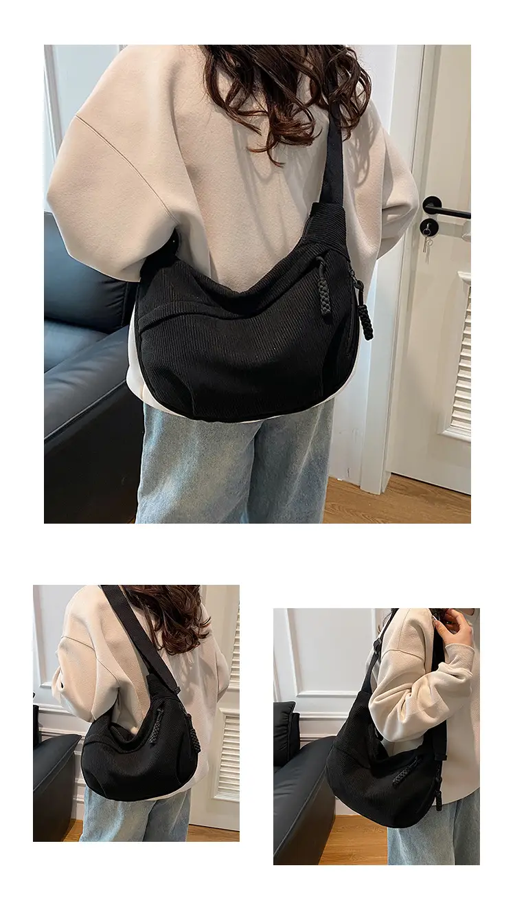 Black Fleece Shoulder Bag Large Capacity Crossbody Travel Commute — feature 12