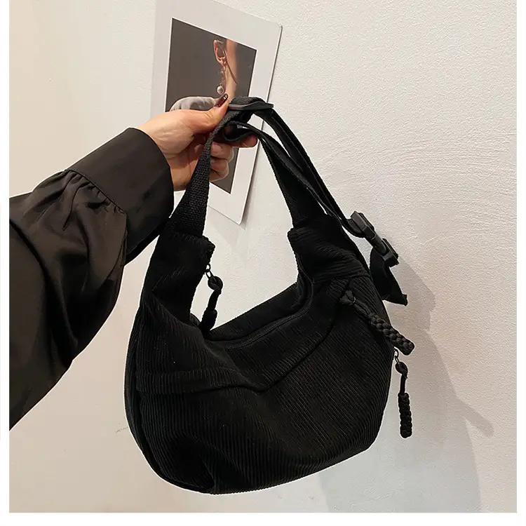 Black Fleece Shoulder Bag Large Capacity Crossbody Travel Commute — feature 14