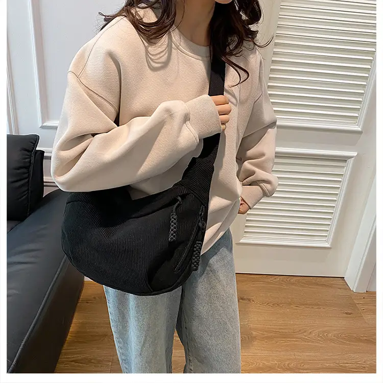 Black Fleece Shoulder Bag Large Capacity Crossbody Travel Commute — feature 27