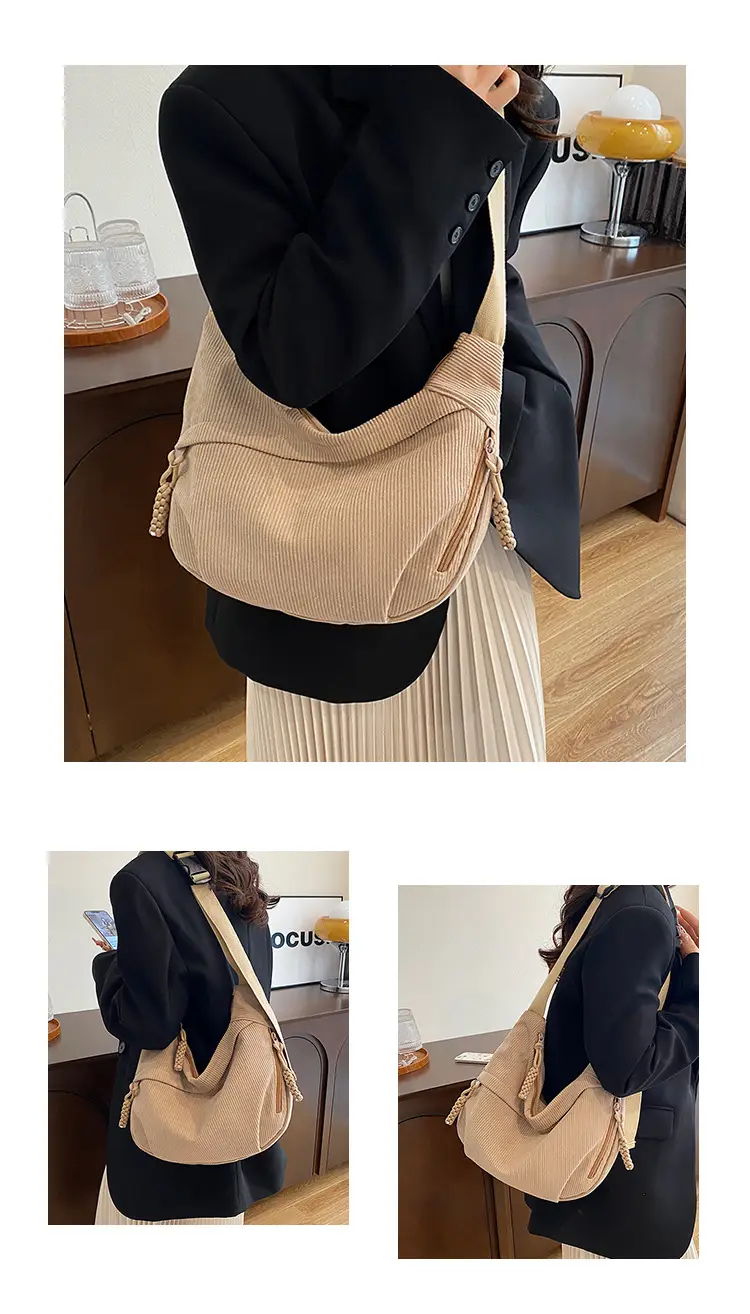 Black Fleece Shoulder Bag Large Capacity Crossbody Travel Commute — feature 9