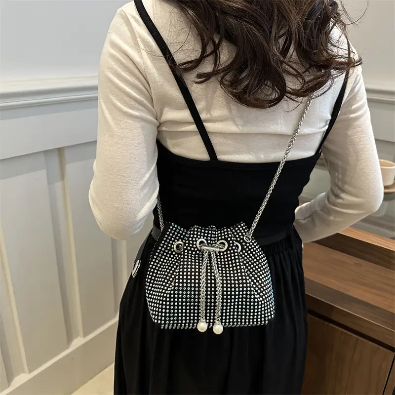 Black PU Drawstring Bucket Bag for Women - Image 6