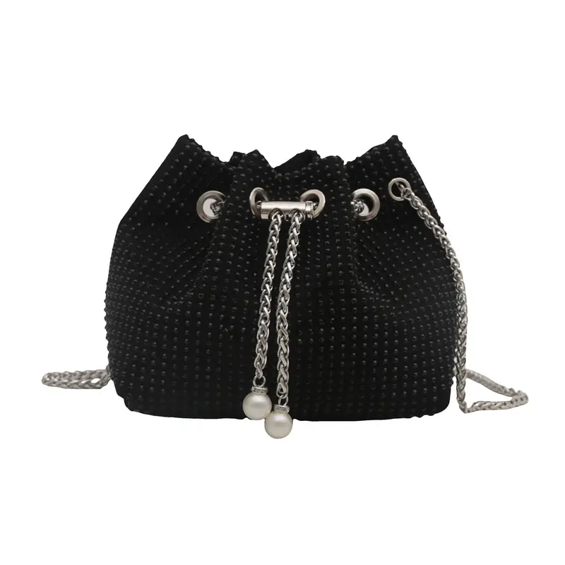 Black PU Drawstring Bucket Bag for Women - Image 8