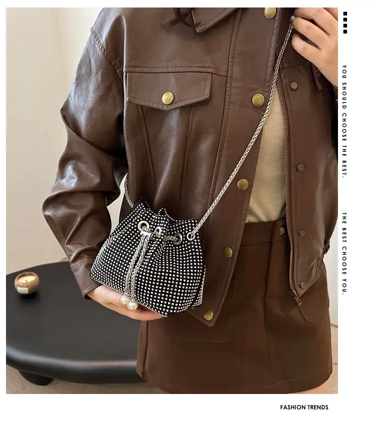 Black PU Drawstring Bucket Bag for Women — feature 1