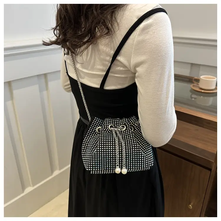 Black PU Drawstring Bucket Bag for Women — feature 24