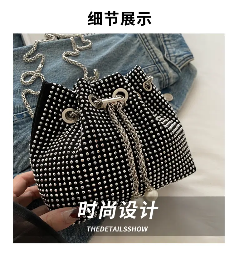 Black PU Drawstring Bucket Bag for Women — feature 3